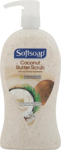 Softsoap Body Wash Pump, Coconut Butter Scrub, Exfoliating Body Wash, WHITE (Package May Vary), 32 Ounce (Pack of 2)