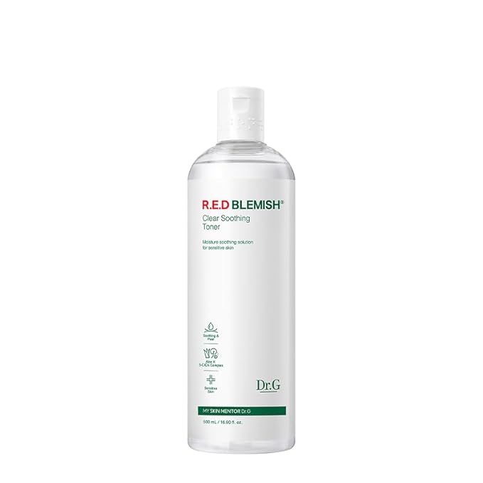 Dr. G R.E.D. Blemish Clear Soothing Toner - Korean Soothing Toner for Glowing Skin - Soothes Irritation Clear Skin - Mild Exfoliant - with AHA, BHA & Centella Asiatica - 10.14 fl oz