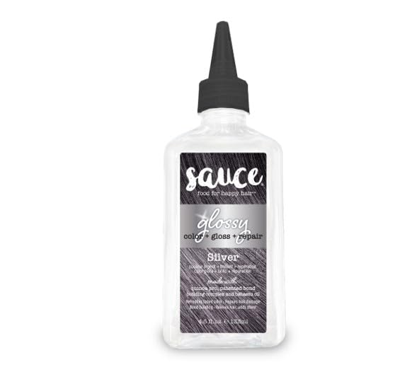 Sauce Beauty Glossy Color + Gloss + Repair, Silver, Semi Permanent Hair Dye with Bond-Building and Color-Fade Protection Technology, Adds Shine & Deep Moisture, Lasts 4-8 Weeks, Stops Fade