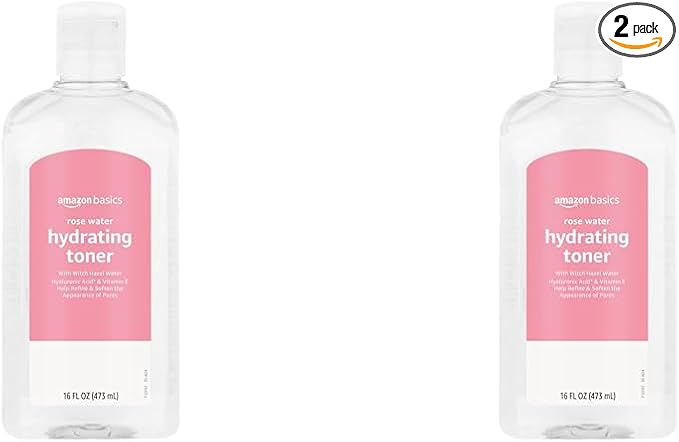 Amazon Basics Rose Water Hydrating Toner, 16 Fluid Ounces, 2-Pack
