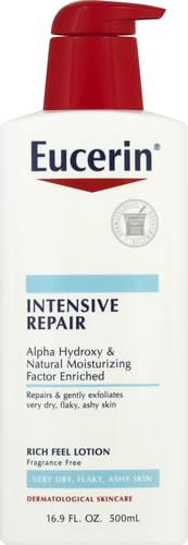 Eucerin Intensive Repair Body Lotion for Dry Skin with Alpha Hydroxy, Body Moisturizer for Very Dry Skin, Moisturizes, Exfoliates and Conditions, Fragrance Free and Paraben Free, 16.9 Fl Oz Bottle