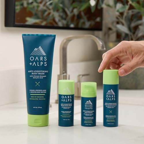 Oars + Alps Anti-Everything Solid Face Wash for Men with Clinical-Strength Salicylic Acid, Ceramides, Shea Butter, Travel-Friendly TSA Compliant, Deep Sea Glacier Scent, 1.1 Fl Oz