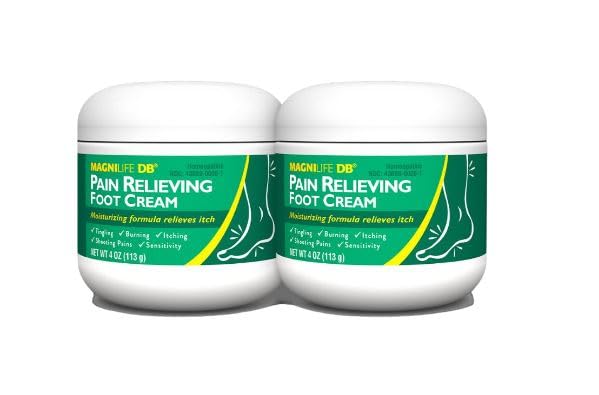 MagniLife DB Pain Relieving Foot Cream, 4 Oz Jar (2 Pack) Calming Relief for Burning, Tingling, Shooting & Stabbing in Feet & Legs, Moisturizing & Hydrating Foot Cream for Diabetic & Sensitive Skin