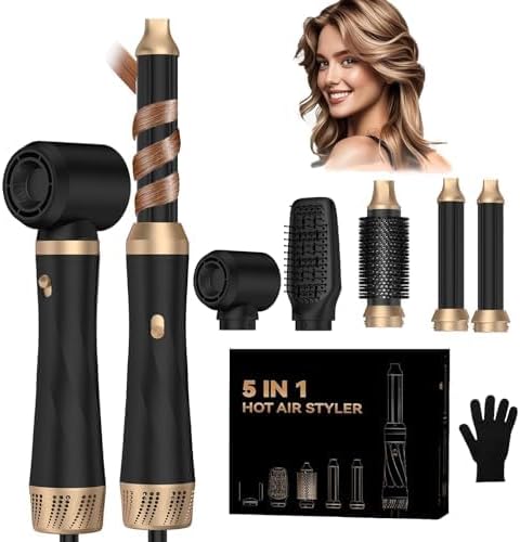 5 in 1 Hair Dryer Brush, Blow Dryer Brush Set with Air Curler Wrap Hair Styler, Negative Ionic Blow Dry Brush, Detachable Hair Tool for Curling, Volumizer,Straightener,Drying