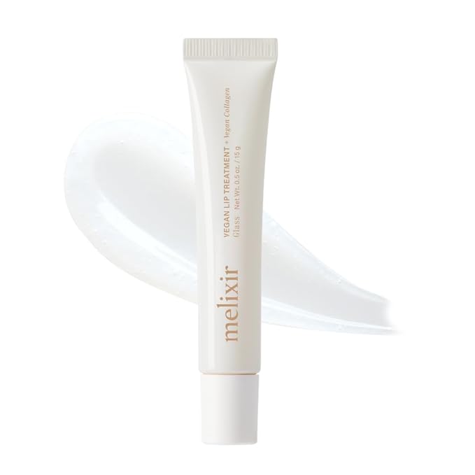 Melixir Vegan Lip Treatment, Sheer Tinted Lip Balm for Instant Hydration & Shine, Moisturizing Lip Gloss, Infused with Vegan Collagen & Jojoba Oil, Cruelty-Free, Korean Skincare-0 Glass(0.5oz/15g)