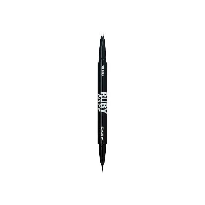 Ruby Kisses Go Brow Microblading Eyebrow Pen, Waterproof Eyebrow Pencil for Women, Dual-Ended Liquid Tattoo Brow Pencil with 4-Fork & Precise Brush Tip for Natural Hair-Like Strokes (Black Brown)