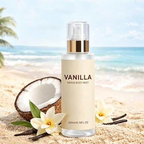 Vanilla Beach Hair & Body Mist,Vanilla Beach Body Perfume Spray For Women,Vanilla & Coconut Long-Lasting Hydrating Body Fragrance Spray (1PCS)