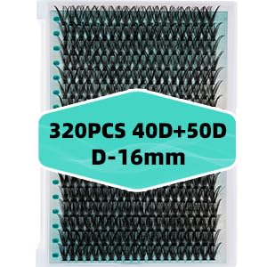 Lash Clusters 320Pcs 40 50D Eyelashes Cluster D Curl Individual Wispy Lashes Cluster for DIY Cluster Eyelash Extensions at Home for Beginners (16mm)
