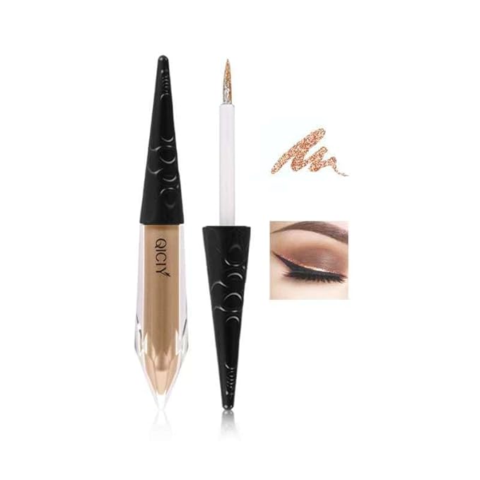 2-in-1 Liquid Glitter Eyeliner & Shimmer Eyeshadow, Waterproof Metallic Eye Makeup with Flexible Brush Tip, Easy to Color, High Pigment Long Lasting Sparkle All-Day (Champagne Gold)
