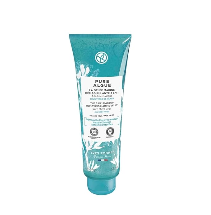Yves Rocher 3 in 1 Makeup Removing Marine Jelly Pure Algue for Normal to Combination Skin, Cleansing Jelly Gel Oil – Refreshing Face Cleanser 150 ml./5 fl.Oz
