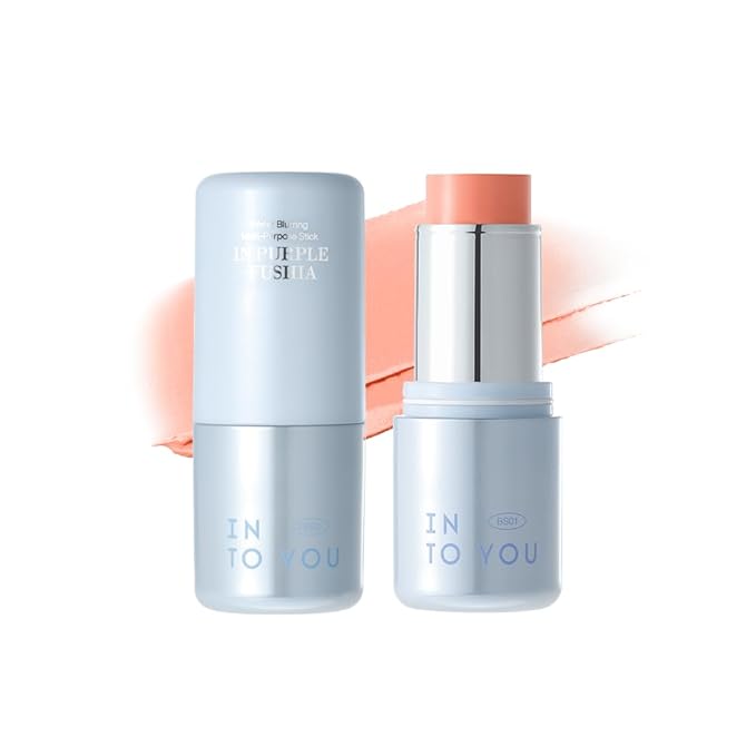 INTO YOU Cream Blush Stick Water Blurring, 5 in 1 Multi-purpose Makeup Balm Stick, Hydrating Blush Tint for Cheeks & Eyes, Lightweight, Long Wearing, Easy to Apply & Blend, BS01