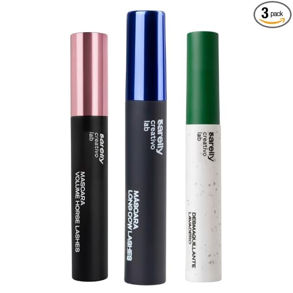 SARELLY Mascara Kit + Eye Makeup Remover | Waterproof Volume & Gentle Removal | Vegan & Cruelty-Free | 3-pack