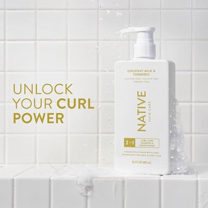 Native Curl Care 2-in-1 Shampoo and Conditioner Coconut Milk and Turmeric 16.5 fl oz with Travolle Dispenser Pump