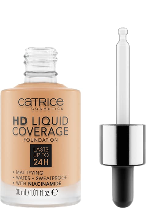 Catrice | HD Liquid Coverage Foundation | 24H Wear, Matte Finish, High Coverage, Waterproof Formula with Niacinamide | Vegan & Cruelty Free (034 | Medium Beige)