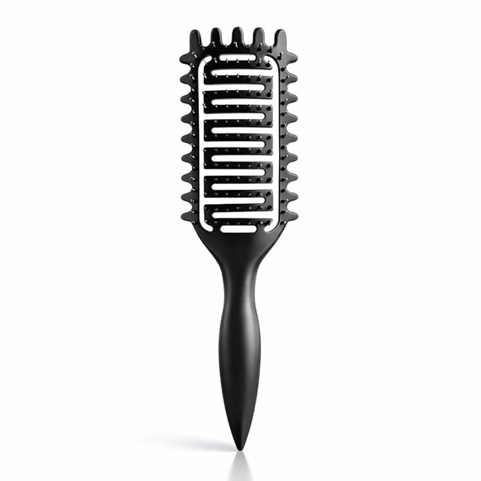 Curl Defining Brush for Curly Hair, Vented Detangling Hair Brush for Wet and Dry Styling, Curved Brush for Shaping and Smoothing Curl Clumps, Lightweight Hair Brush （Black）