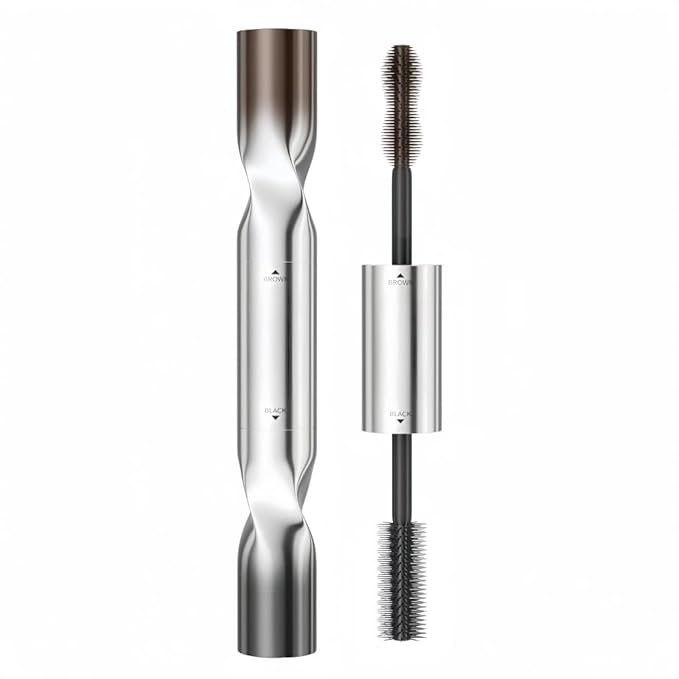 2 Colors Double-Ended Waterproof Mascara, Black & Brown, Lengthening, Volumizing, No Smudge, No Clumping, Long Lasting (1Pcs)