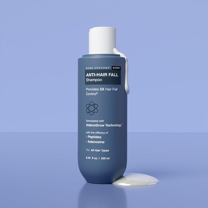 Bare Anatomy Anti-Hair Fall Shampoo | Provides 5x Hair Fall Control | pH 4.6 | Adenosine & Peptides | Strengthens Weak Roots & Reduces Breakage | Sulphate & Paraben Free | Unisex | 250ml