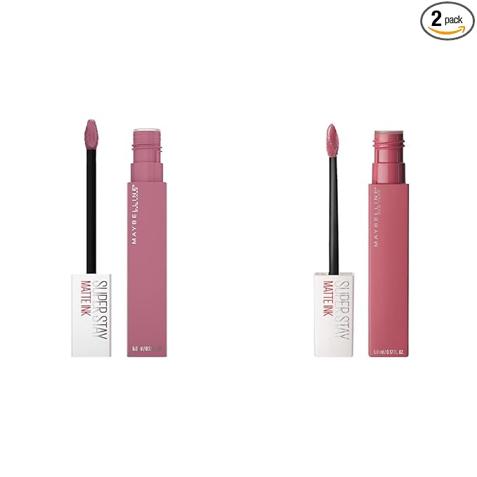 MAYBELLINE Super Stay Matte Ink Liquid Lipstick Makeup Bundle with Shades Lover and Revolutionary, Long Lasting High Impact Color, Up to 16H Wear, 1 Count Each