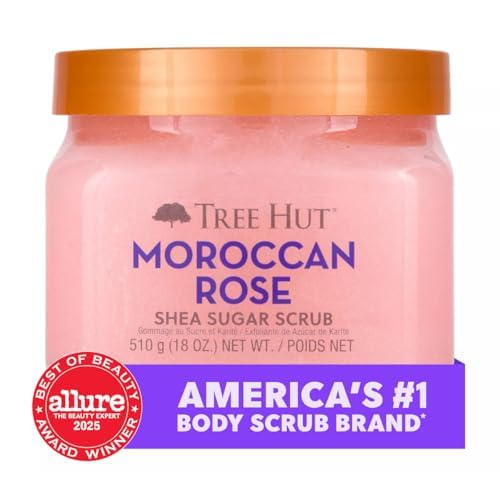 Tree Hut Moroccan Rose Body Scrub, Exfoliating & Hydrating Sugar Scrub with Shea Butter & Essential Oils, Smooth Skin, Body Exfoliator For All Skin Types, Self Care Gifts for Women, Vegan, 18 Oz