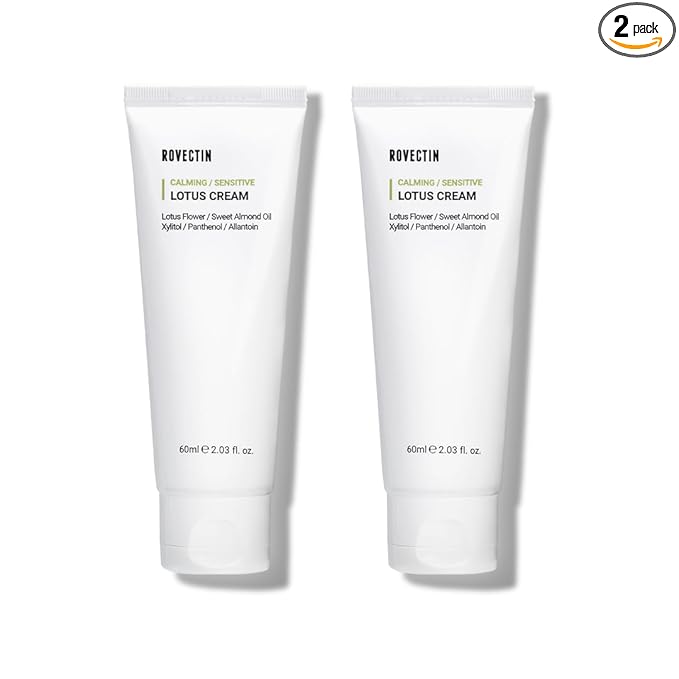 ROVECTIN Calming Lotus Water Cream - Lightweight Face Moisturizer for Oily, Combination Skin | 75% Lotus Water Extract For Skin Purifying, Anti-Aging | Vegan Korean Skincare (2.03 fl.oz) [2 Pack]