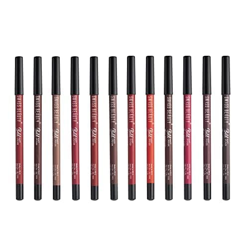 adceftp ty Bold Matte Lipliner Pencil Set | Long Stay | Smudge Free | Waterproof | Creamy Lip Liner Pencil| Multi Color, (1.6g x12) Pack Of 12