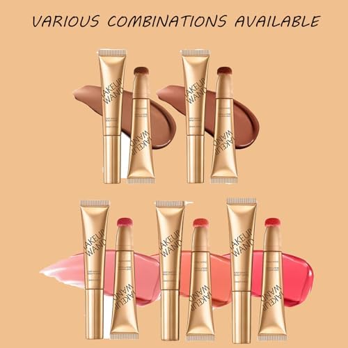 Contour Wand & Blush Wands Duo - Blush, 2 In 1 Liquid Contours Duo for Women with Applicator, Cream Beauty Stick Makeup (Blush01+Wand02)