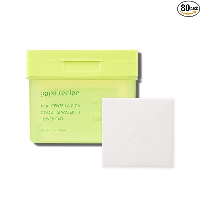 Papa Recipe Real Centella Cica Toner Pads (80 Sheets) – Soothing Cooling Pads with Panthenol for Hydration & Redness Care – Korean Skincare