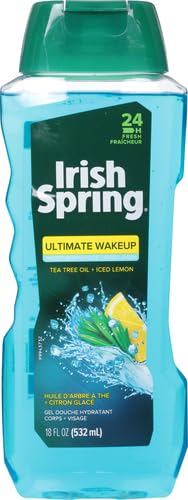 Irish Spring Ultimate Wake Up Tea Tree Face & Body Wash for Men, Moisturizing Body Wash Washes Away Bacteria - 18 Fl. Oz