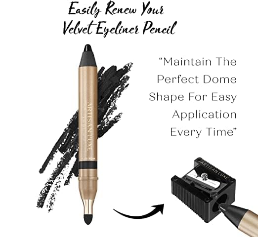 Artisan L'uxe Beauty Velvet Jumbo Eyeliner Pencil & sharpener set Smokey Eyes in 3 Minutes Water Proof, Smudge Proof, Long Lasting Age Defying Essential Oils Midnight (Shade: Black)