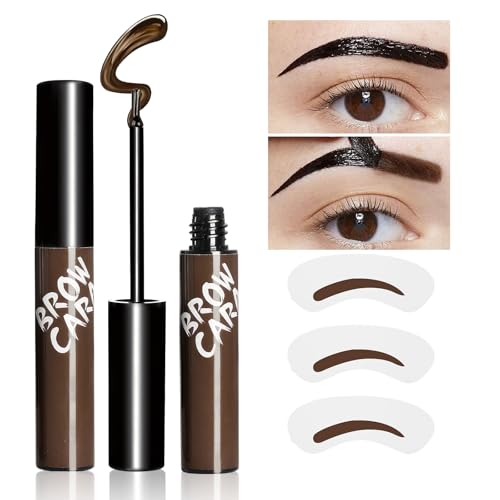 Eyebrow Gel - Peel Off Eyebrow Tint With Eyebrow Stencils, Long-lasting Brow Gel for Strong Hold & Natural Finish, Waterproof Eyebrow Makeup for Fuller & Defined Looking Brows (Dark Brown)
