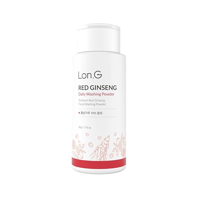 LON.G Red Ginseng Enzyme Powder Face Wash | Soft Cleanser and Exfoliator for Sensitive Skin, hydrating daily facial cleanser, low pH, blackhead removal, Ultra- Fine, Korean Skincare, 50g 1.76 oz.