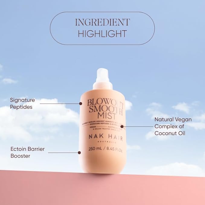 NAK Signature Blowout Mist Heat Protectant Spray 250ml - Anti-Frizz & Humidity Control for All Hair Types with Peptide Complex & Natural Oils