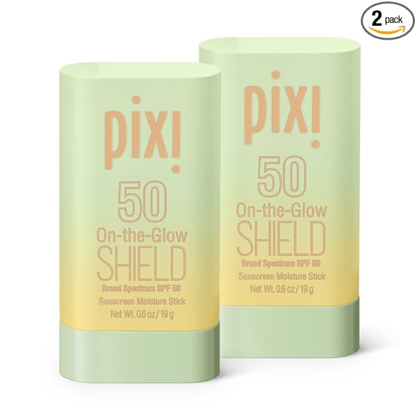 Pixi Beauty On-the-Glow SHIELD SPF 50 2-pack | Lightweight & Ultra-Hydrating Sunscreen Stick for Everyday Use | No White Cast | Travel Size, Vegan & Paraben-Free | 2x 0.6oz/19g