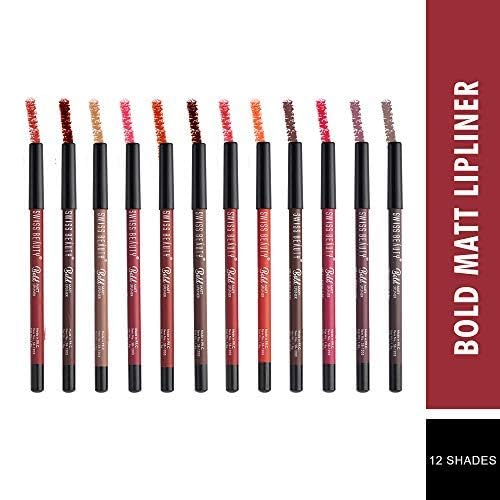 adceftp ty Bold Matte Lipliner Pencil Set | Long Stay | Smudge Free | Waterproof | Creamy Lip Liner Pencil| Multi Color, (1.6g x12) Pack Of 12