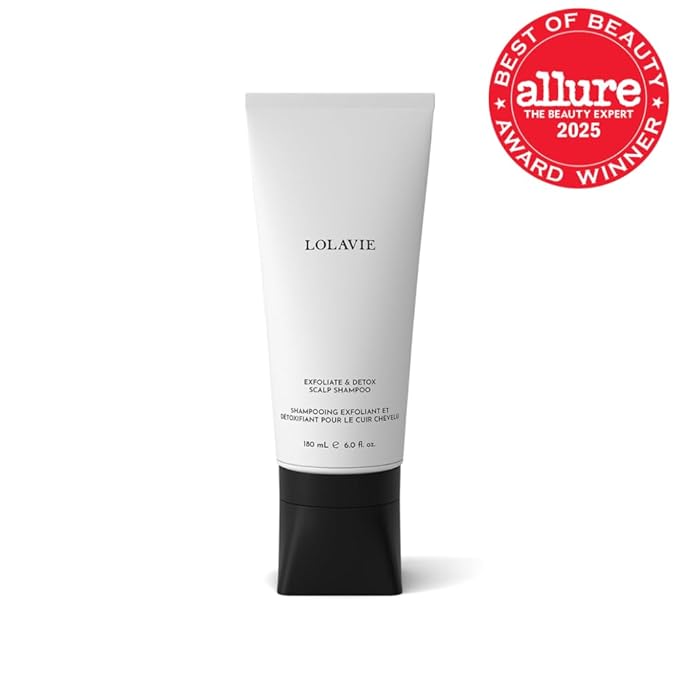 LolaVie Exfoliate & Detox Scalp Shampoo - 6 oz - 2-in-1 Clarifying Shampoo & Scrub with Activated Charcoal & AHAs - Reduces Flaking, Boosts Volume - Color Safe - All Hair Types