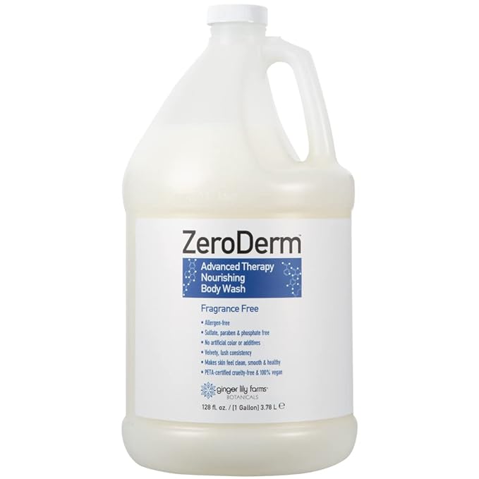 Ginger Lily Farms Botanicals ZeroDerm Advanced Therapy Nourishing Body Wash, 100% Vegan & Cruelty-Free, Fragrance Free, 1 Gallon Refill (Pack of 4)