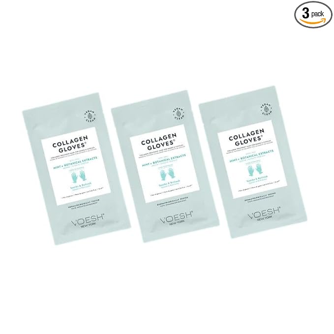 VOESH Collagen Gloves, Vegan Hand Masks, Peppermint, 3 Pack, Moisturizing Hand Mask, Lotion Gloves, Hydrating Gloves, Hand Care, Spa Manicure Gloves, Dry Hand Treatment