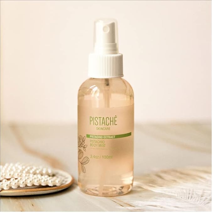 Pistaché Skincare Pistachio Oil Body Mist | Sweet Nutty Biscotti Fragrance | Refreshing & Hydrating Body Spray, 3.4 oz