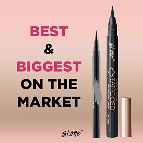 Skone Cosmetics Insanely Intense Tattooed Eyeliner Pen - Waterproof Liquid Eyeliner, Long Lasting, Sweat Proof, Smudge Proof Felt Tip Liquid Eyeliner - Pigmented Eye Liner Makeup - Plum Black (0.07oz)