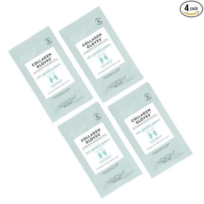 VOESH Collagen Gloves, Vegan Hand Masks, Peppermint 4 Pack, Moisturizing Hand Mask, Lotion Gloves, Hydrating Gloves, Hand Care, Spa Manicure Gloves, Dry Hand Treatment
