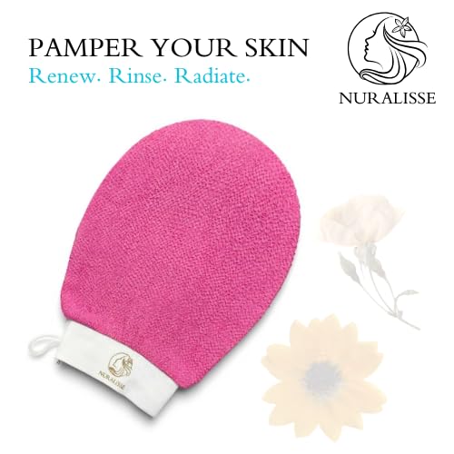 Skincare Premium Exfoliating Mitt – Vegan Viscose exfoliating Kessa Glove for Self-Tan Removal, Keratosis Pilaris & Smooth, Radiant Skin (Pink, 1 Mitt)