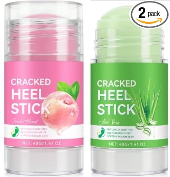 Peach+Aloe Scent Urea Cream 60% Plus Salicylic Acid 2% Foot Balm Stick for Dry Cracked/Chapped Heel, Skinned knees, Hand Intensively Hydration/Moisturization, Callus Removal/Softening/Soothing|40g+40g