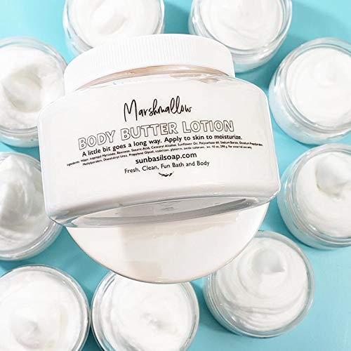 Sunbasil Soap Marshmallow Sweet Vanilla Whipped Body Butter Lotion. Fall Winter Cozy Scented Skincare for Women