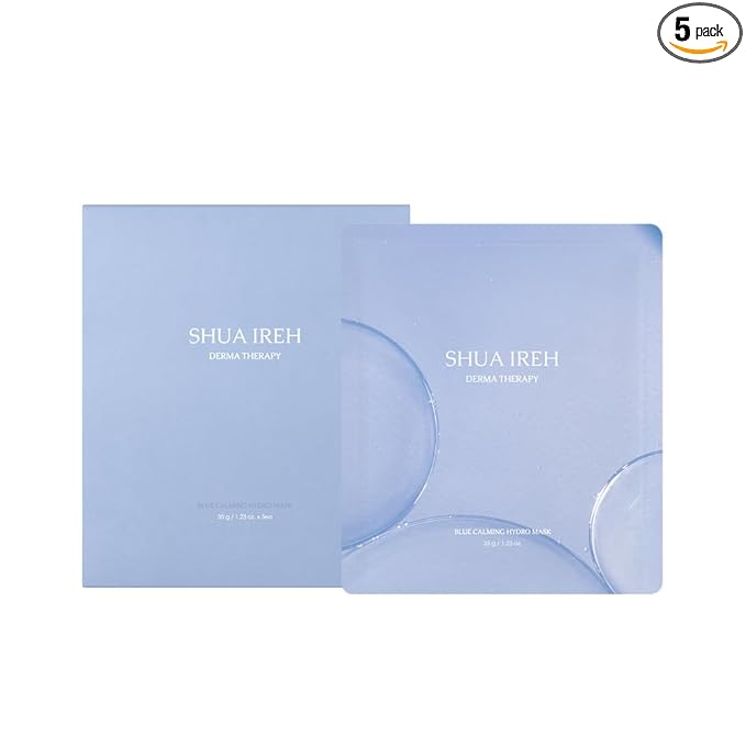 Blue Calming Hydro Mask - Cooling Hydrogel Sheet Face Mask for Sensitive Skin - 5 Sheets with Chamomile Flower Water and Azulene - Deep Hydration, Calming & Soothing Facial Mask
