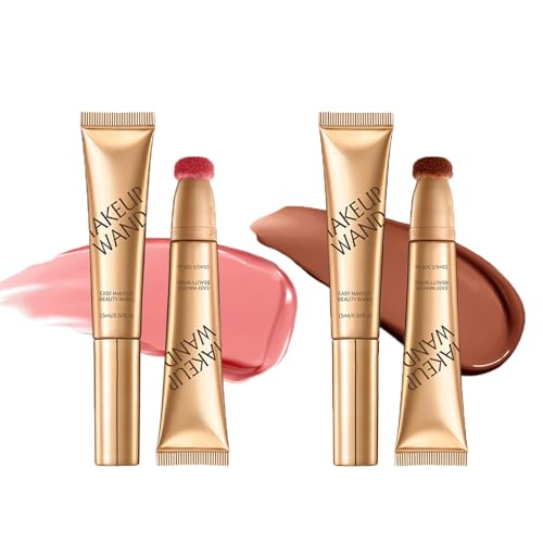 Contour Wand & Blush Wands Duo - Blush, 2 In 1 Liquid Contours Duo for Women with Applicator, Cream Beauty Stick Makeup (Blush01+Wand02)