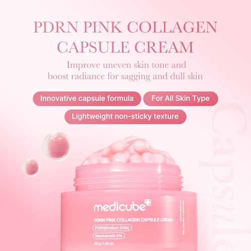 medicube PDRN Cleanse & Hydrate Duo: Salmon DNA PDRN Pink Collagen Capsule Cream and PDRN Jelly to Foam Cleanser | Lightweight Gel to Foam Cleanser and Moisturizer For Uneven Skin Tone