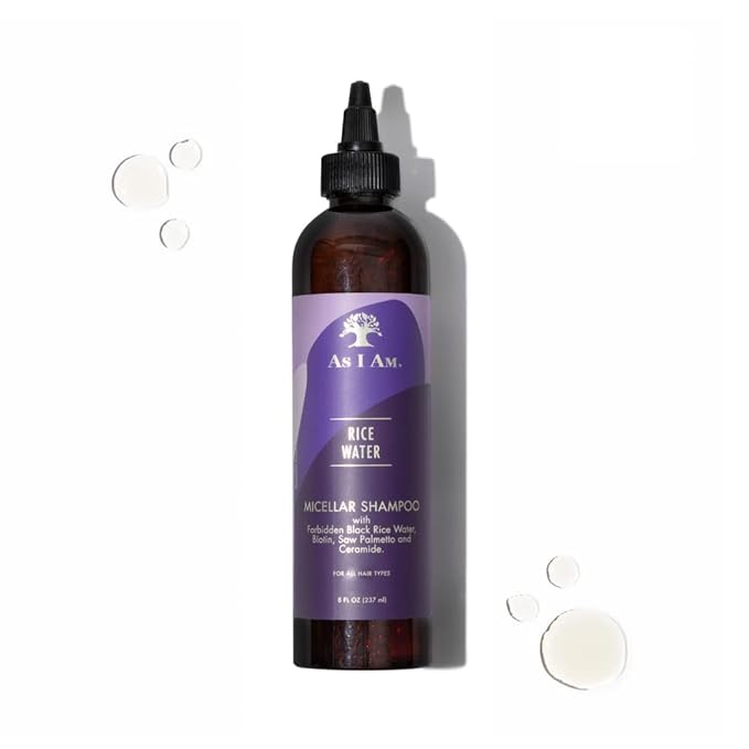As I Am Rice Water Shampoo 8 oz - with Forbidden Black Rice, Saw Palmetto, Biotin - Gentle Cleanser - Moisturizing - Vegan & Cruelty Free - Sulfate Free - Paraben Free - For All Hair Types