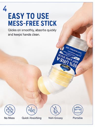 EVANIA 60% Urea Foot Care Stick with 2% Salicylic Acid – Cracked Heel Treatment, Callus Remover & Foot Moisturizer for Dry Feet, Rough Skin, Knees, Elbows & Hands – Intensive Repair Balm 1.41oz