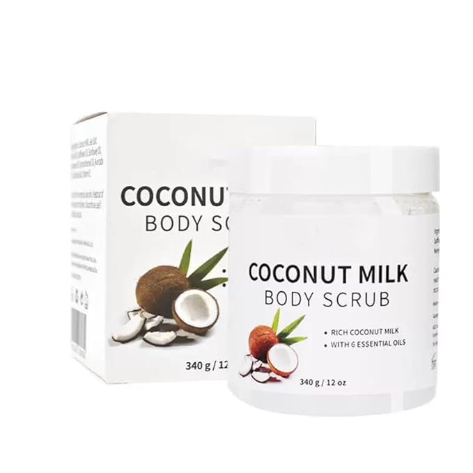 Coconut Milk Scrub, Hydrating & Moisturizing Body, Face, Hand, Foot Exfoliator with Dead Sea Salt, Avocado Oil & Vitamin E - Smooth & Soften Skin - Great Unisex Gift, 12 oz