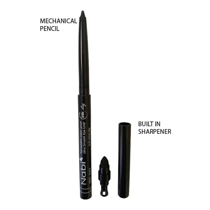 Nabi 3 Pieces Gel Glide Eyeliner Water Proof, Ultra Smooth Up To 24 Hour Wear, Smudge Proof Built In Sharpener & Smudger,Packaging May Vary (VALUE PACK-Black)